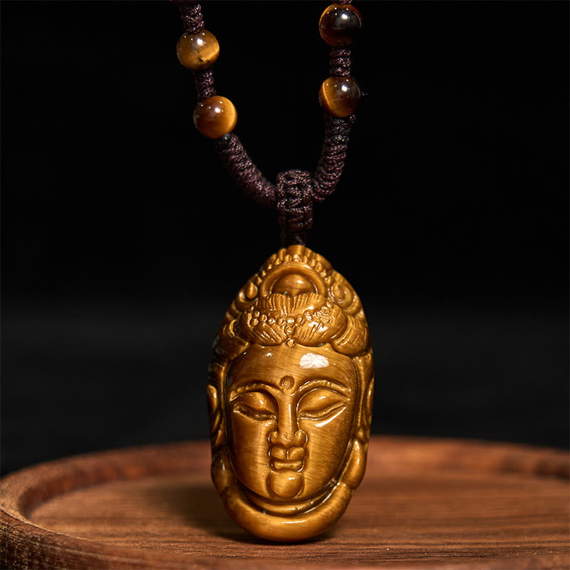 Buddha Stones Tygrysie Oko Kwan Yin Awalokiteśwara Głowa Sznur Siła Naszyjnik Wisiorek