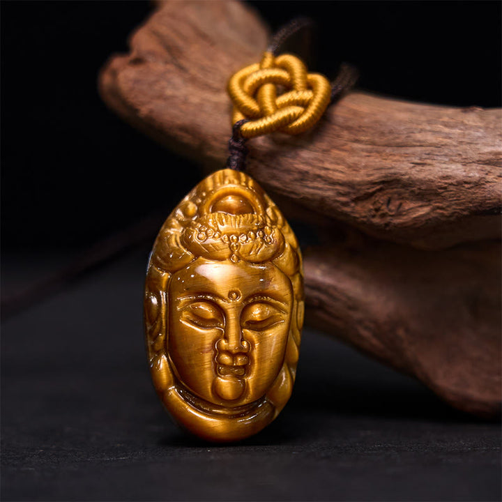 Buddha Stones Tygrysie Oko Kwan Yin Awalokiteśwara Głowa Sznur Siła Naszyjnik Wisiorek