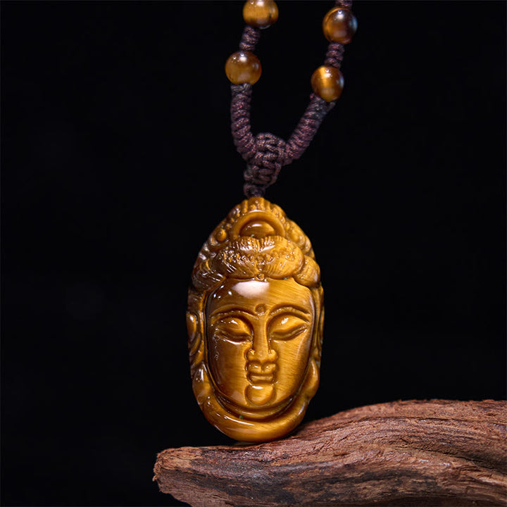 Buddha Stones Tygrysie Oko Kwan Yin Awalokiteśwara Głowa Sznur Siła Naszyjnik Wisiorek