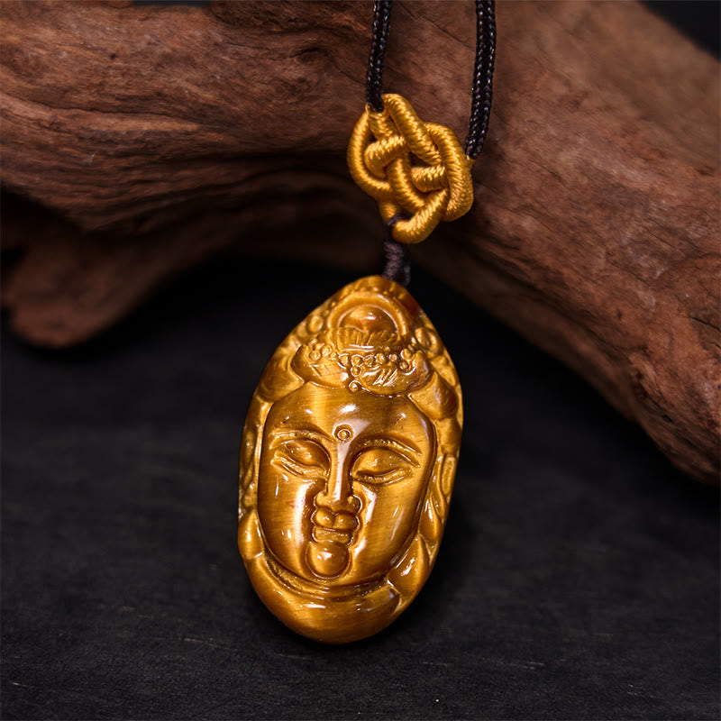 Buddha Stones Tygrysie Oko Kwan Yin Awalokiteśwara Głowa Sznur Siła Naszyjnik Wisiorek