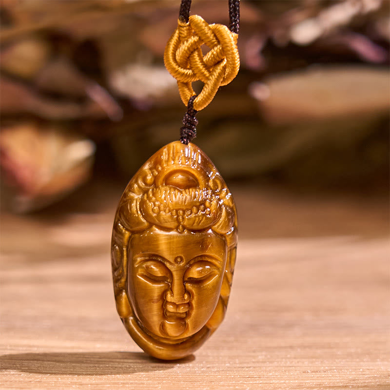 Buddha Stones Tygrysie Oko Kwan Yin Awalokiteśwara Głowa Sznur Siła Naszyjnik Wisiorek