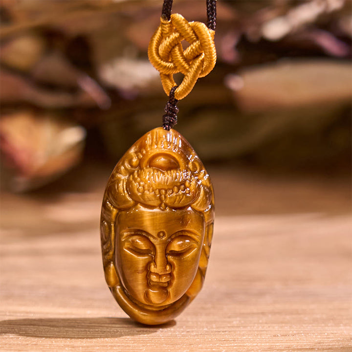 Buddha Stones Tygrysie Oko Kwan Yin Awalokiteśwara Głowa Sznur Siła Naszyjnik Wisiorek
