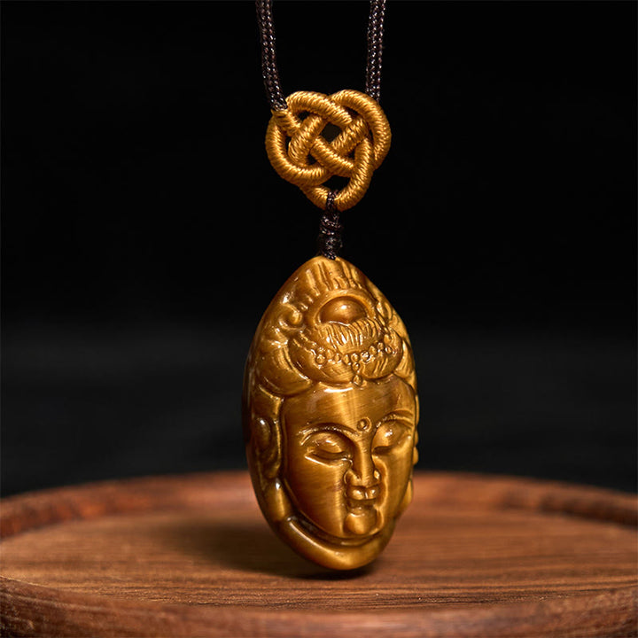 Buddha Stones Tygrysie Oko Kwan Yin Awalokiteśwara Głowa Sznur Siła Naszyjnik Wisiorek