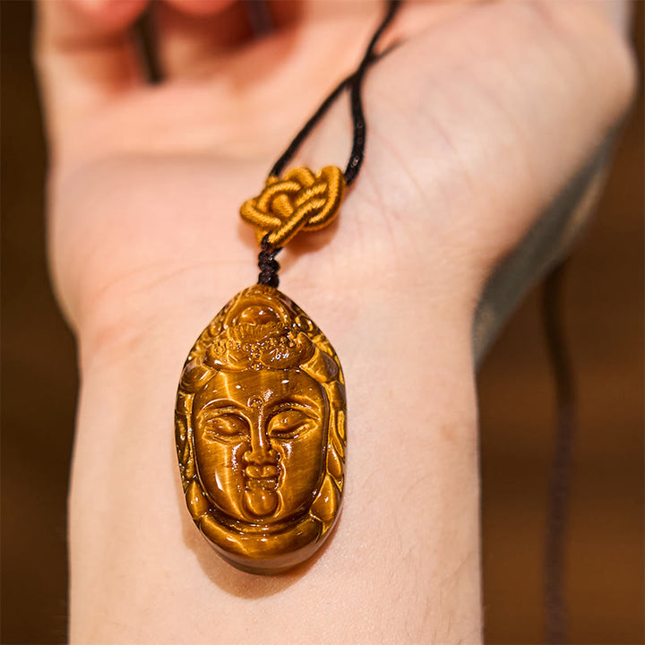 Buddha Stones Tygrysie Oko Kwan Yin Awalokiteśwara Głowa Sznur Siła Naszyjnik Wisiorek