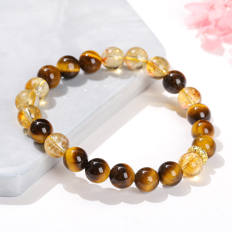 Bransoletka z naturalnych koralików z tygrysiego oka i cytrynu z Buddha Stones