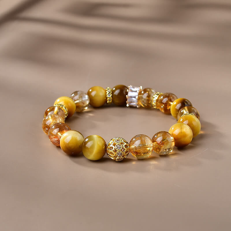 Buddha Stones Naturalne Koraliki Cytrynowe Tygrysie Oko Siła Odwaga Bransoletka