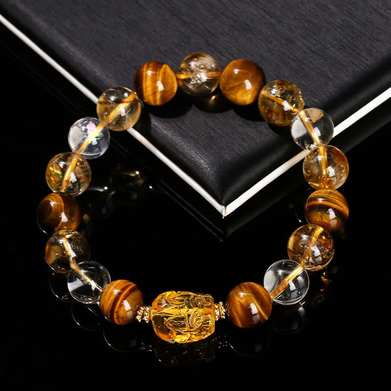 Buddha Stones Naturalne Żółte Tygrysie Oko Cytryn Wosk Pszczeli Bransoletka PiXiu Siła