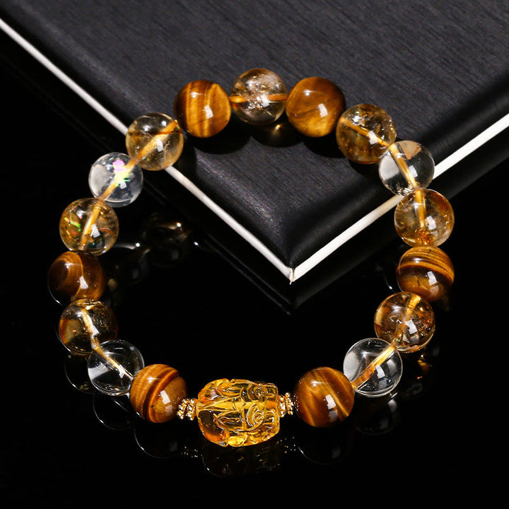 Buddha Stones Naturalne Żółte Tygrysie Oko Cytryn Wosk Pszczeli Bransoletka PiXiu Siła