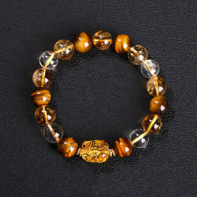 Buddha Stones Naturalne Żółte Tygrysie Oko Cytryn Wosk Pszczeli Bransoletka PiXiu Siła