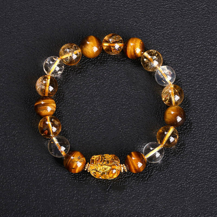 Buddha Stones Naturalne Żółte Tygrysie Oko Cytryn Wosk Pszczeli Bransoletka PiXiu Siła