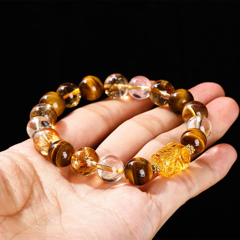 Buddha Stones Naturalne Żółte Tygrysie Oko Cytryn Wosk Pszczeli Bransoletka PiXiu Siła