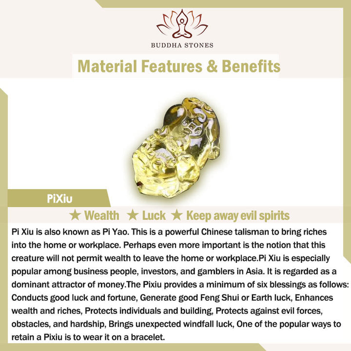 Buddha Stones Naturalne Żółte Tygrysie Oko Cytryn Wosk Pszczeli Bransoletka PiXiu Siła