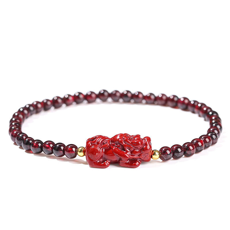 Bransoletka ochronna z Buddha Stones Granat Cynober PiXiu Kwarc truskawkowy Kwadratowe koraliki