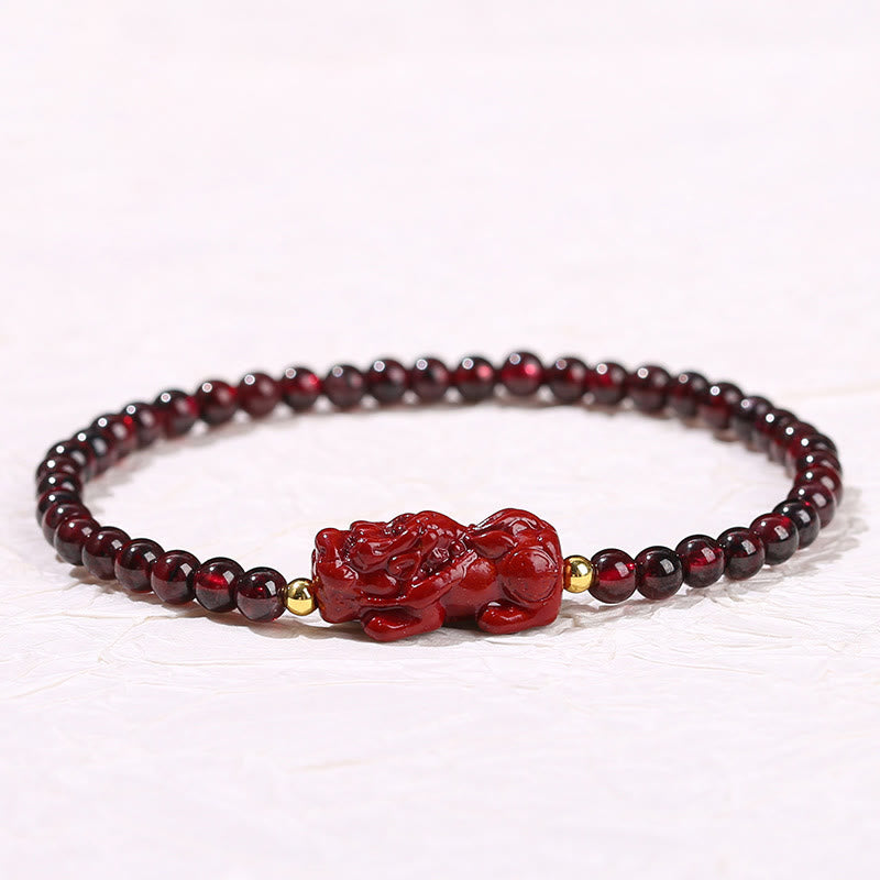 Bransoletka ochronna z Buddha Stones Granat Cynober PiXiu Kwarc truskawkowy Kwadratowe koraliki