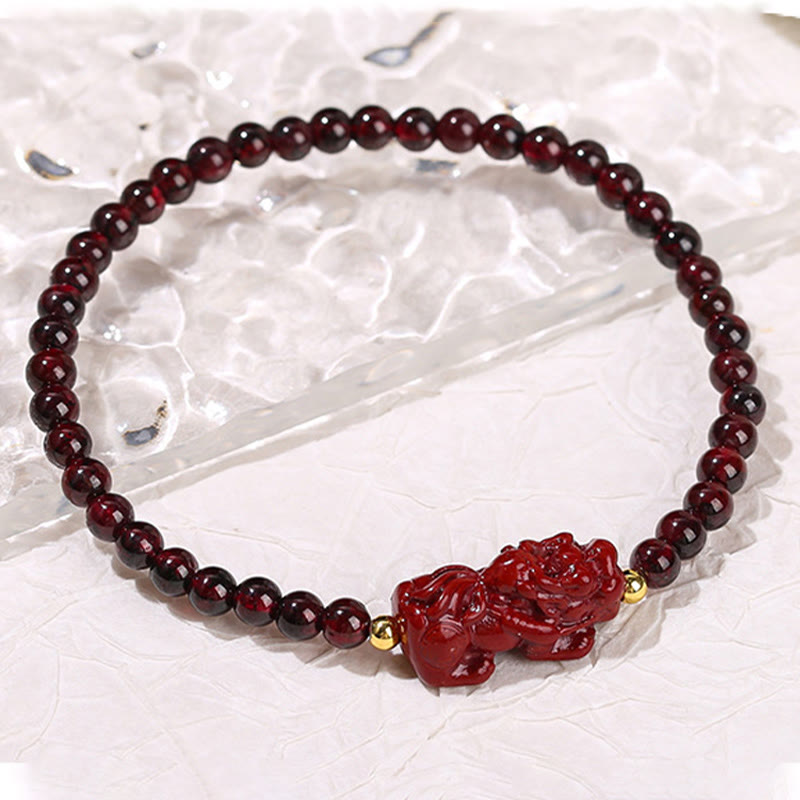 Bransoletka ochronna z Buddha Stones Granat Cynober PiXiu Kwarc truskawkowy Kwadratowe koraliki