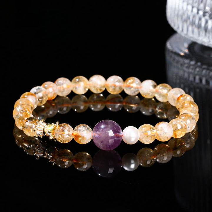Bransoletka Buddha Stones Natural Citrine Amethyst Prosperity