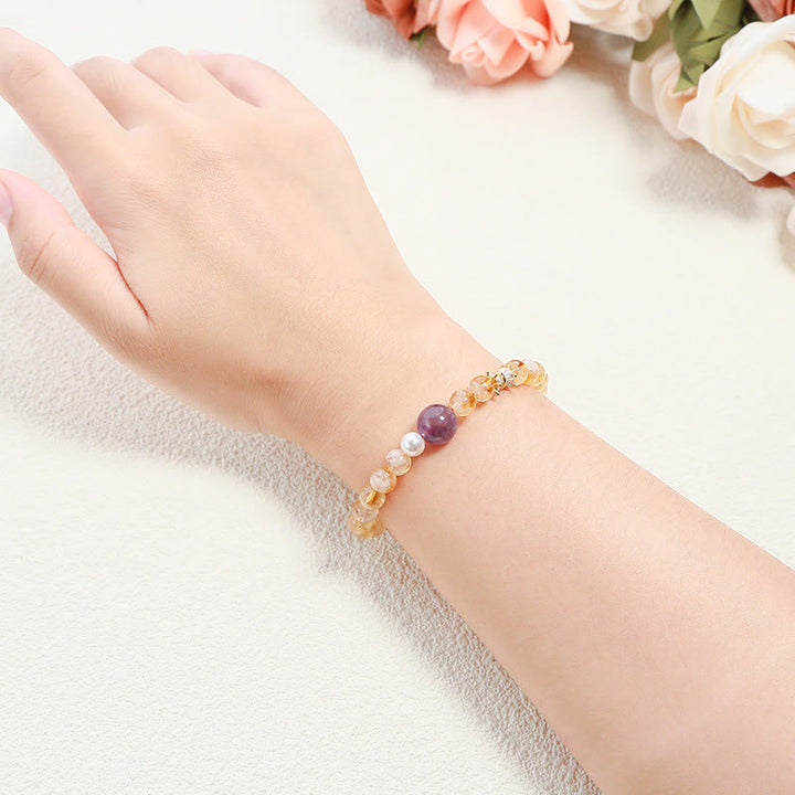Bransoletka Buddha Stones Natural Citrine Amethyst Prosperity