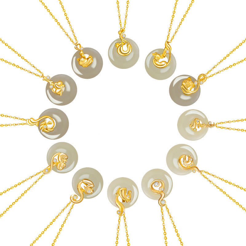 Buddha Stones Chiński Zodiak Hetian Jade Naszyjnik Obfitość 925 Srebro Sterling Wisiorek - image 29