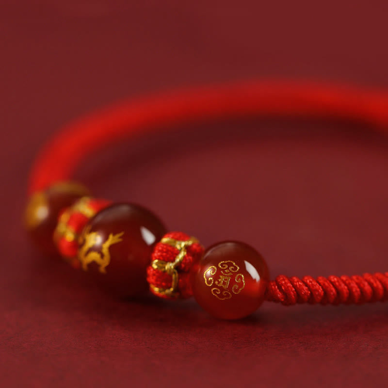 Bransoletka ochronna z czerwonego agatu Buddha Stones wykonana ręcznie z chińskiego zodiaku, czerwony sznurek pleciony - image 18