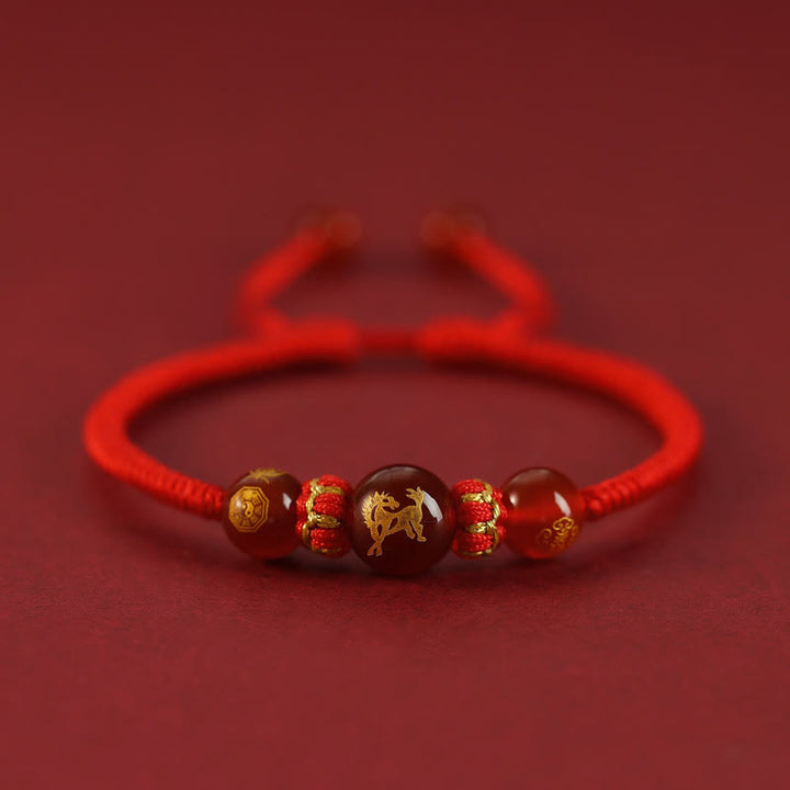 Bransoletka ochronna z czerwonego agatu Buddha Stones wykonana ręcznie z chińskiego zodiaku, czerwony sznurek pleciony - Czerwony Agat Chiński Zodiak-Koń - image 20