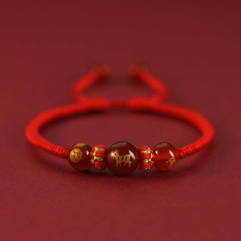 Bransoletka ochronna z czerwonego agatu Buddha Stones wykonana ręcznie z chińskiego zodiaku, czerwony sznurek pleciony - Czerwony Agat Chiński Zodiak-Koza - image 21