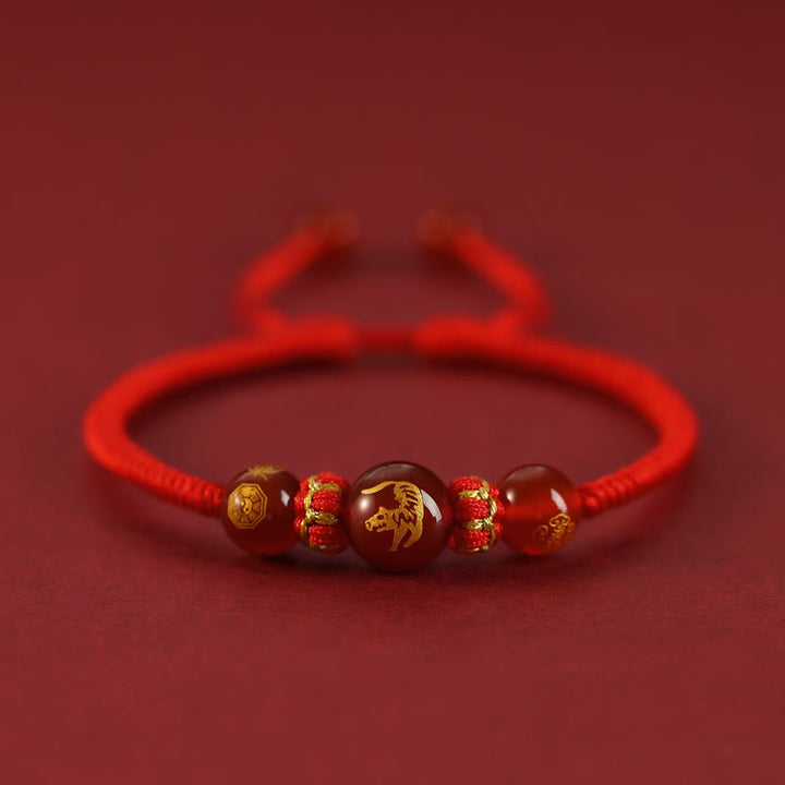 Bransoletka ochronna z czerwonego agatu Buddha Stones wykonana ręcznie z chińskiego zodiaku, czerwony sznurek pleciony - Czerwony Agat Chiński Zodiak-Tygrys - image 3