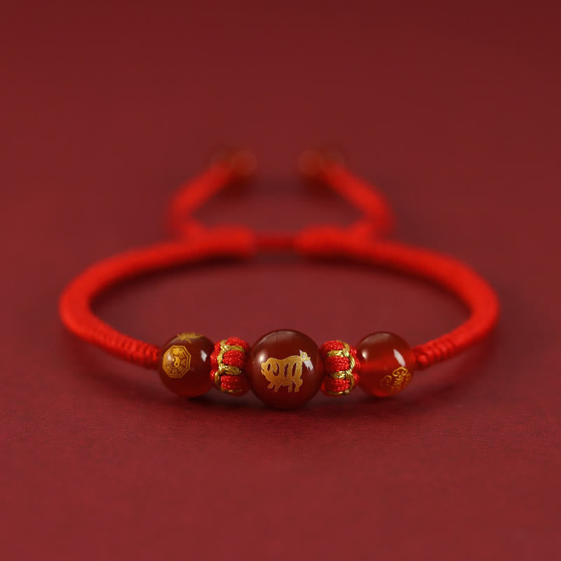 Bransoletka ochronna z czerwonego agatu Buddha Stones wykonana ręcznie z chińskiego zodiaku, czerwony sznurek pleciony - Czerwony Agat Chiński Zodiak-Świnia - image 25
