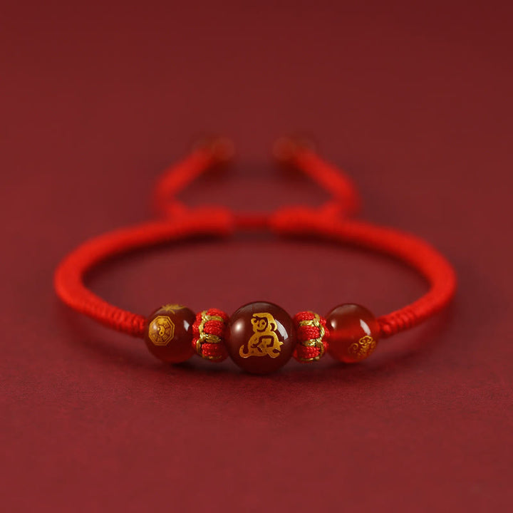 Bransoletka ochronna z czerwonego agatu Buddha Stones wykonana ręcznie z chińskiego zodiaku, czerwony sznurek pleciony - Czerwony Agat Chiński Znak Zodiaku-Małpa - image 22