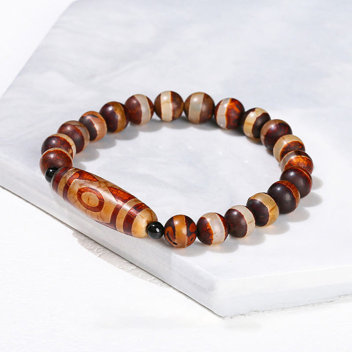 Buddha Stones Tybetańskie Dziewięciooki Dzi Koralik Naturalny Sandałowiec Biały Kocie Oko Agat Power Protection Bransoletka
