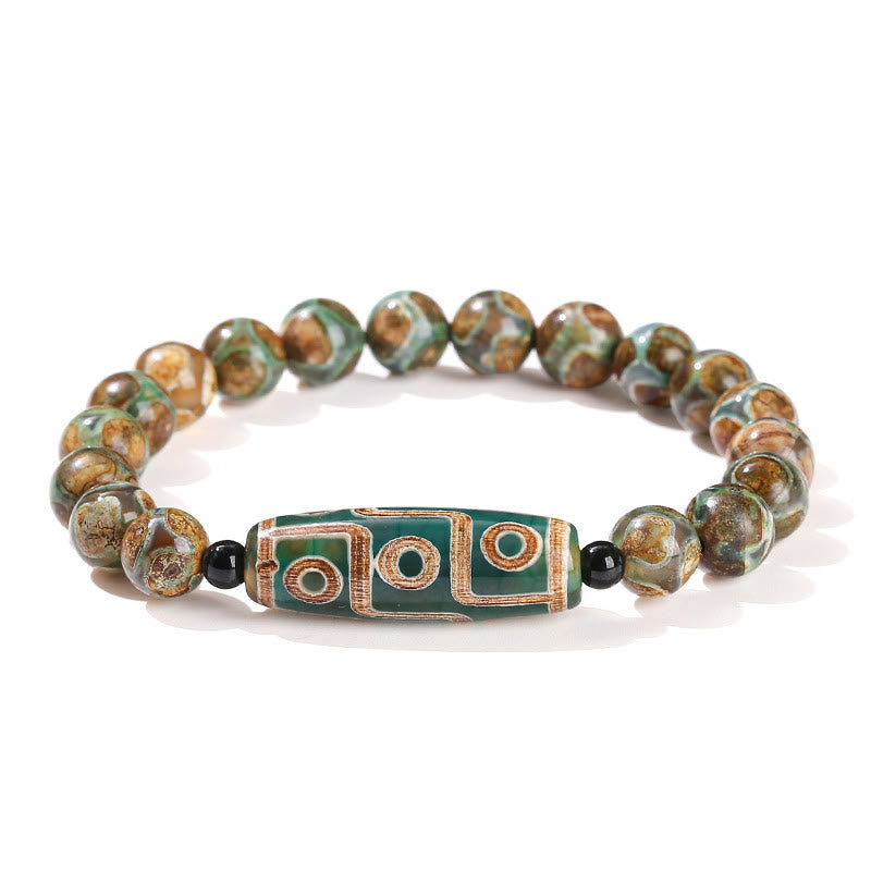 Buddha Stones Tybetańskie Dziewięciooki Dzi Koralik Naturalny Sandałowiec Biały Kocie Oko Agat Power Protection Bransoletka