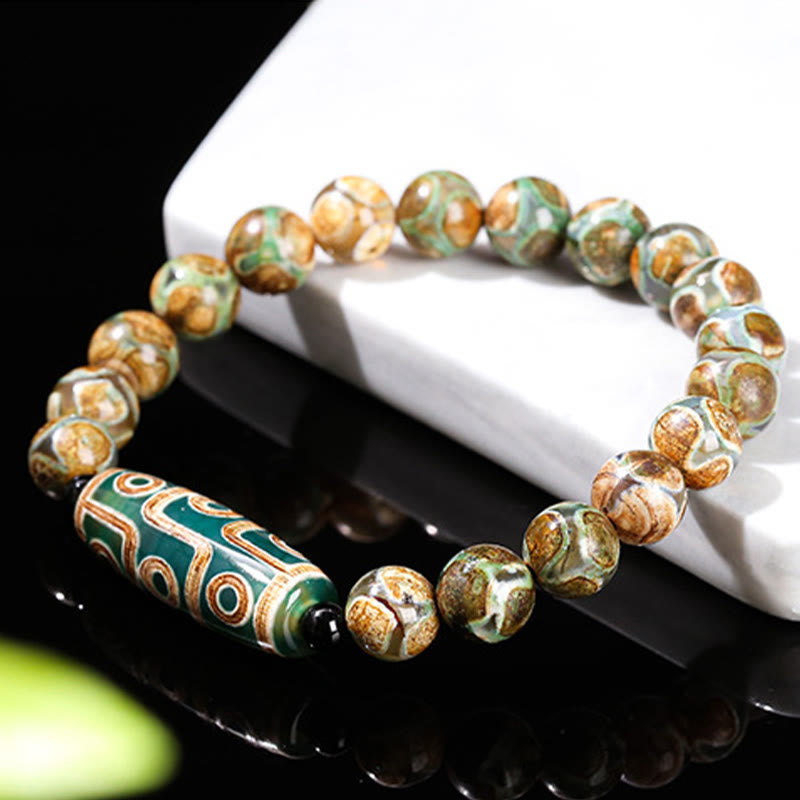 Buddha Stones Tybetańskie Dziewięciooki Dzi Koralik Naturalny Sandałowiec Biały Kocie Oko Agat Power Protection Bransoletka