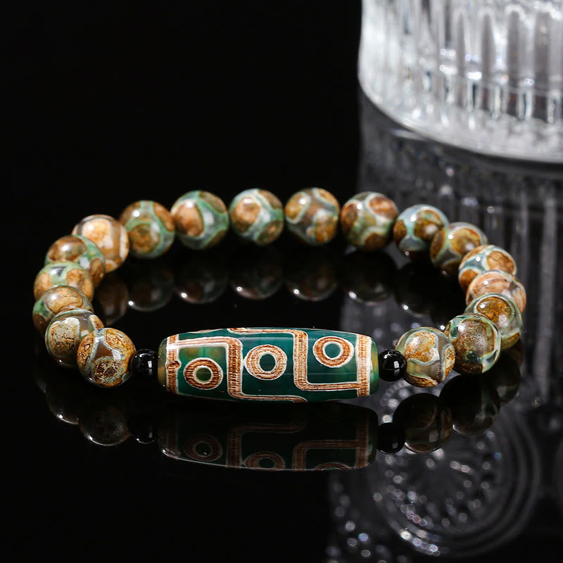 Buddha Stones Tybetańskie Dziewięciooki Dzi Koralik Naturalny Sandałowiec Biały Kocie Oko Agat Power Protection Bransoletka