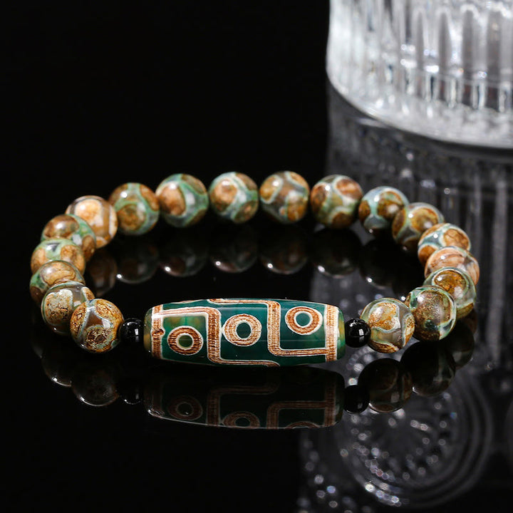 Buddha Stones Tybetańskie Dziewięciooki Dzi Koralik Naturalny Sandałowiec Biały Kocie Oko Agat Power Protection Bransoletka