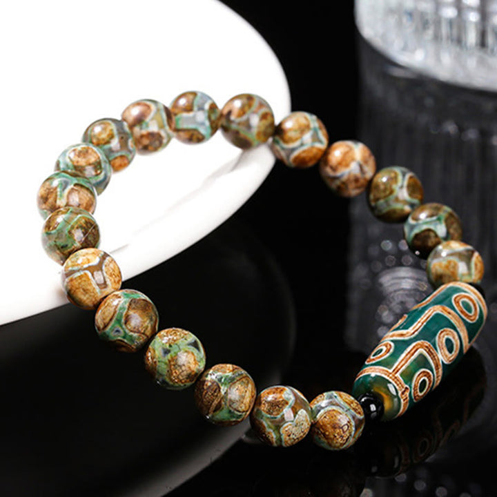 Buddha Stones Tybetańskie Dziewięciooki Dzi Koralik Naturalny Sandałowiec Biały Kocie Oko Agat Power Protection Bransoletka