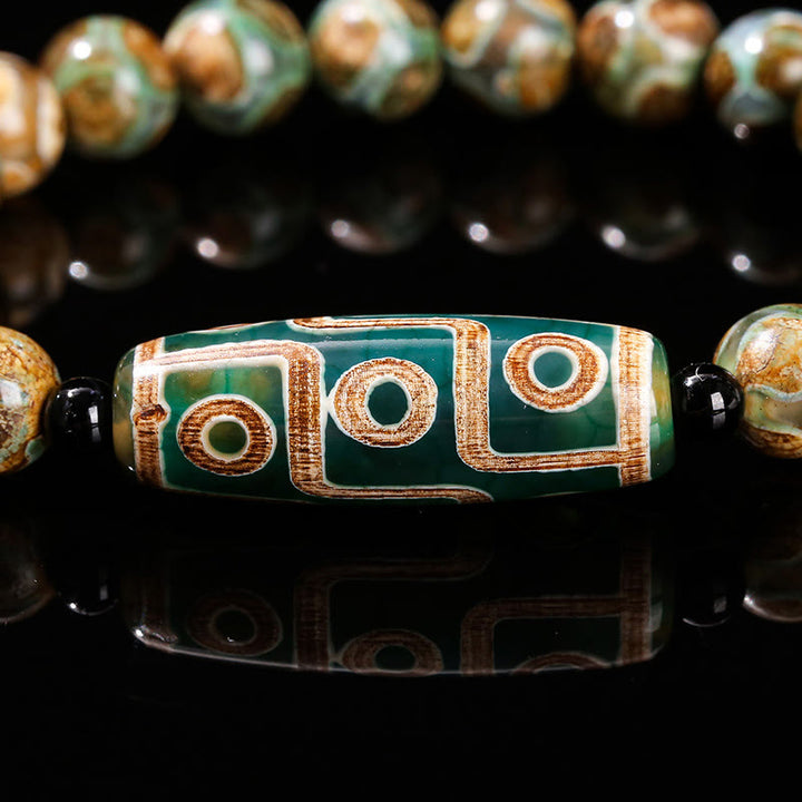 Buddha Stones Tybetańskie Dziewięciooki Dzi Koralik Naturalny Sandałowiec Biały Kocie Oko Agat Power Protection Bransoletka
