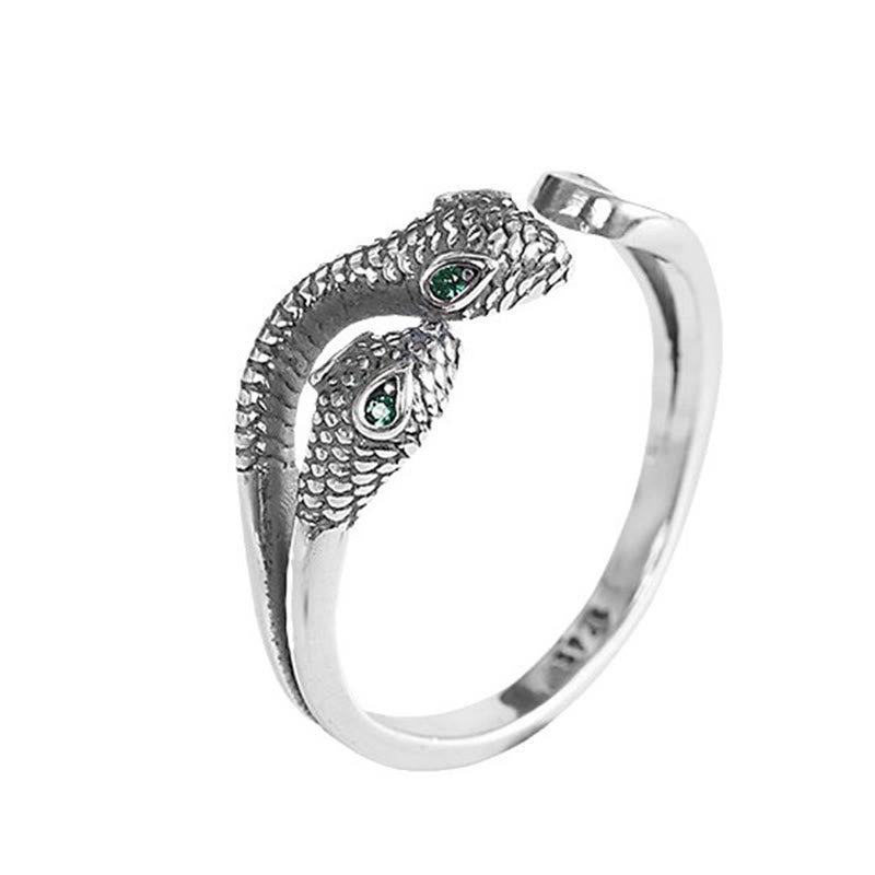 Buddha Stones 925 Srebro Sterling Rok Węża Dwugłowy Wąż Regulowany Otwarty Pierścień