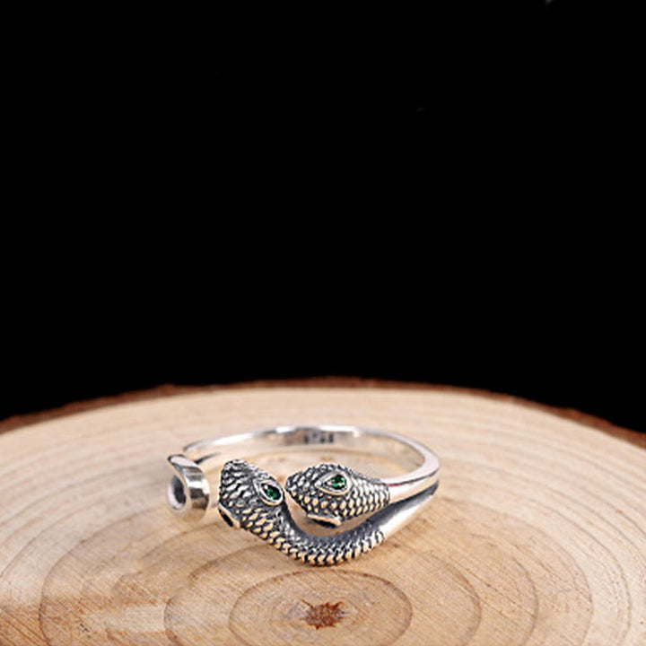 Buddha Stones 925 Srebro Sterling Rok Węża Dwugłowy Wąż Regulowany Otwarty Pierścień