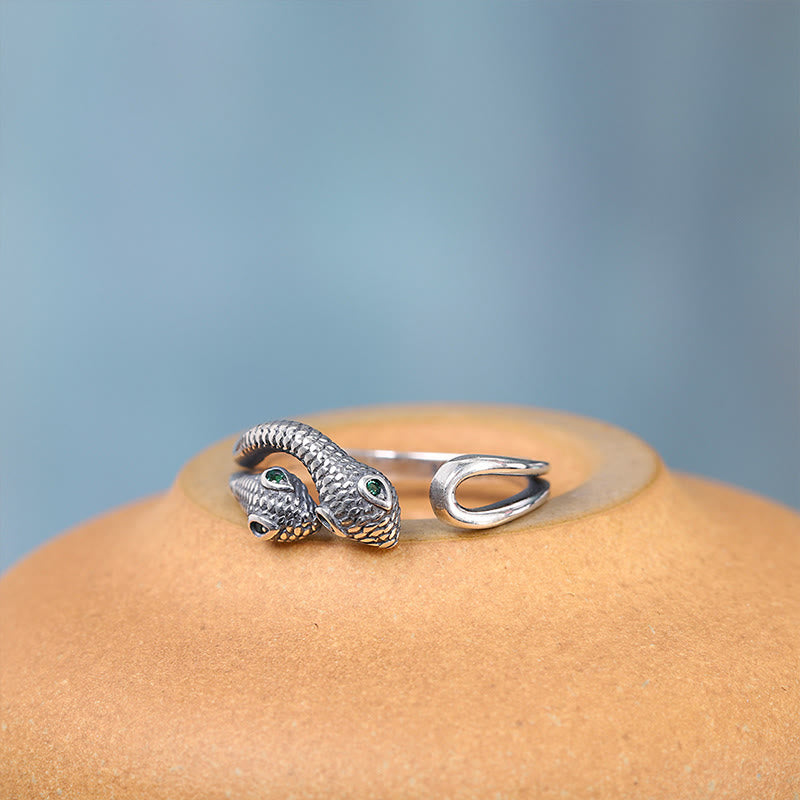 Buddha Stones 925 Srebro Sterling Rok Węża Dwugłowy Wąż Regulowany Otwarty Pierścień