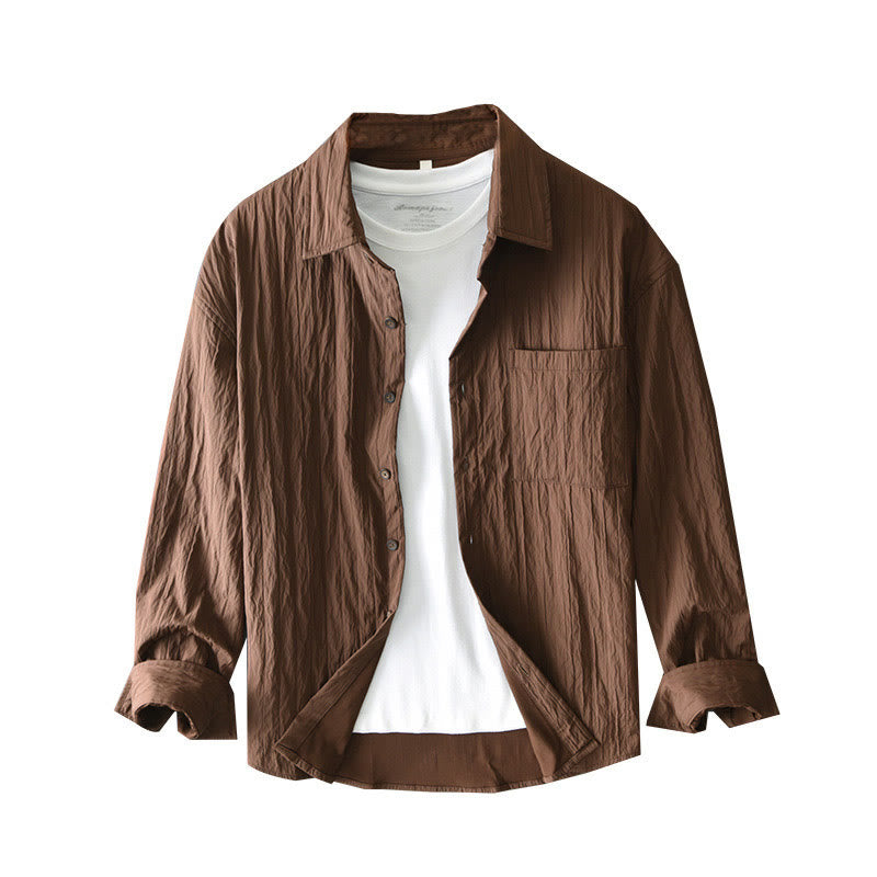 Koszula męska z długim rękawem i kieszenią Buddha Stones w jednolitym kolorze - image 4