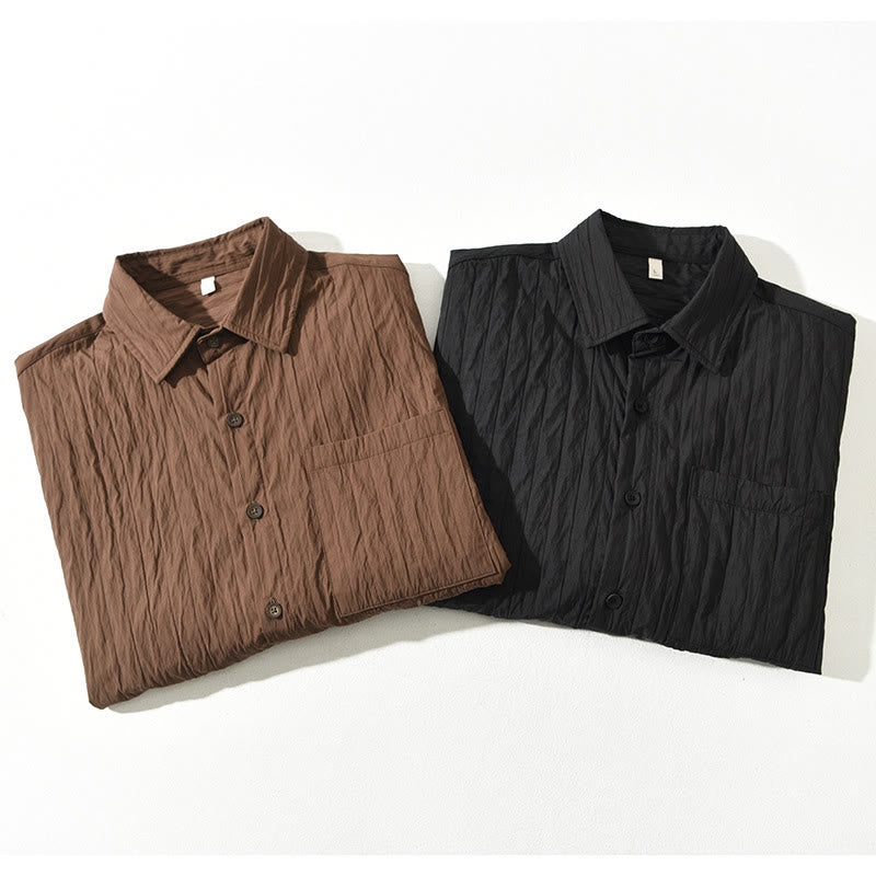 Koszula męska z długim rękawem i kieszenią Buddha Stones w jednolitym kolorze - image 1