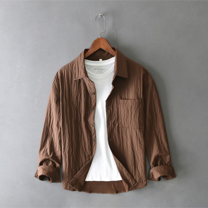 Koszula męska z długim rękawem i kieszenią Buddha Stones w jednolitym kolorze - image 2