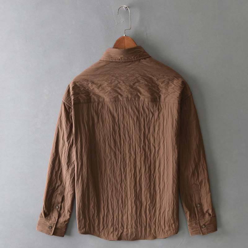 Koszula męska z długim rękawem i kieszenią Buddha Stones w jednolitym kolorze - image 3