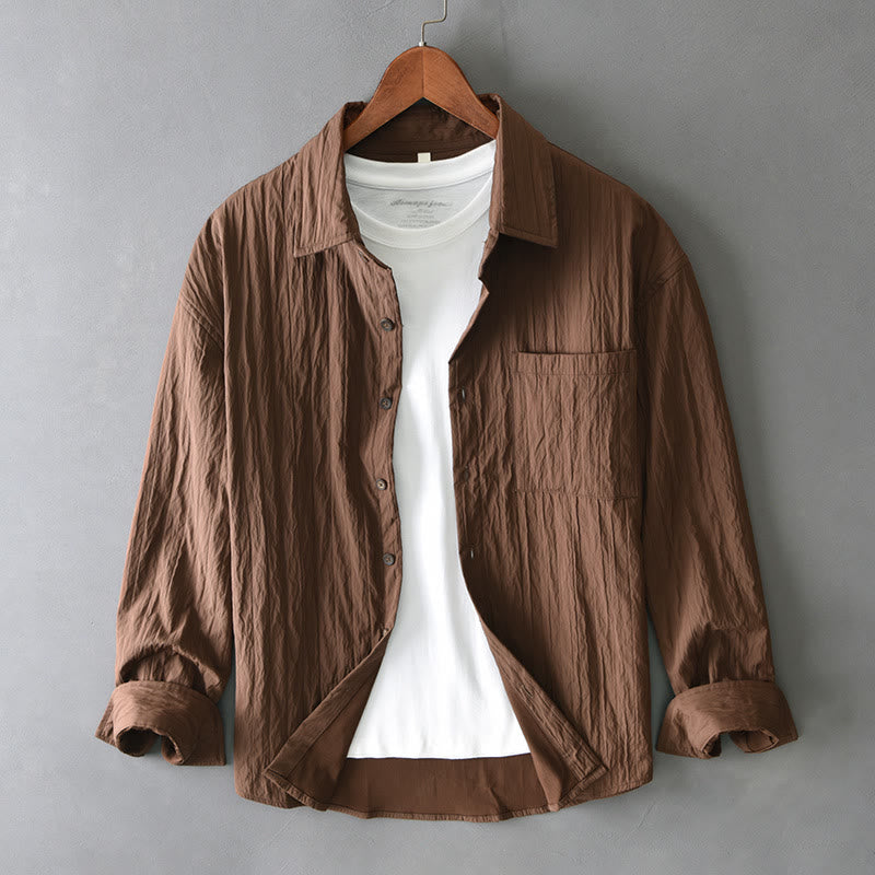 Koszula męska z długim rękawem i kieszenią Buddha Stones w jednolitym kolorze - SaddleBrown - US/UK/AU42， EU52 (3XL) - image 0