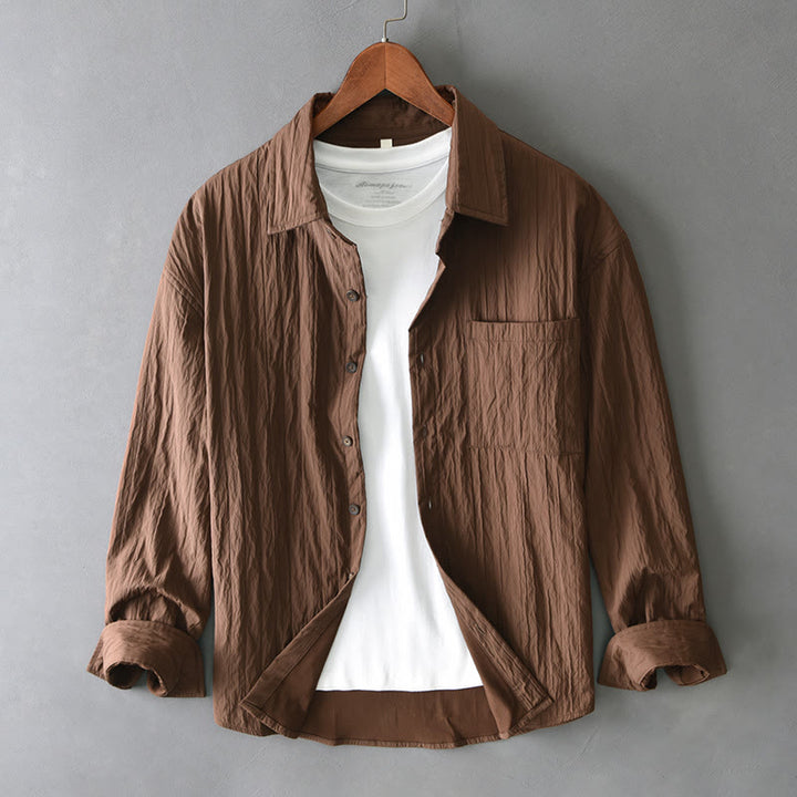 Koszula męska z długim rękawem i kieszenią Buddha Stones w jednolitym kolorze - SaddleBrown - US/UK/AU42， EU52 (3XL) - image 0