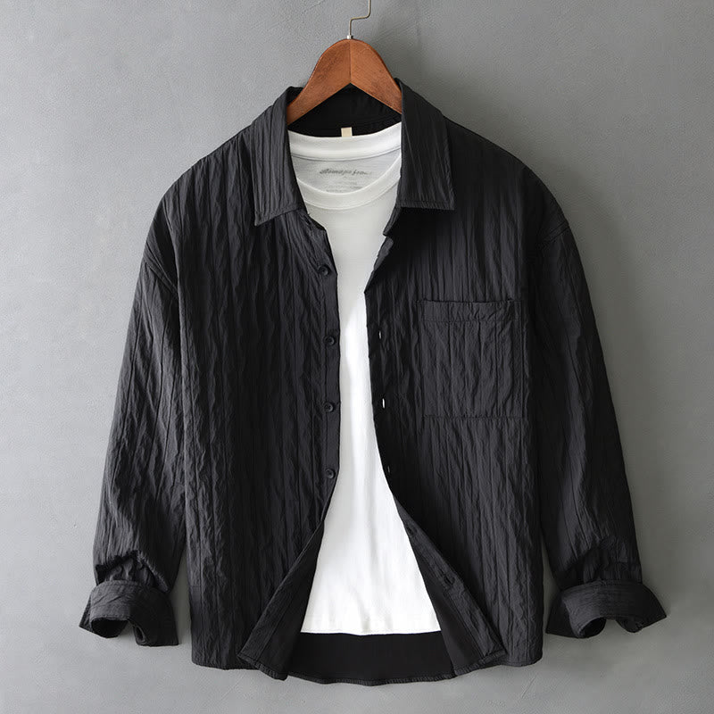 Koszula męska z długim rękawem i kieszenią Buddha Stones w jednolitym kolorze - Czarny - US/UK/AU42， EU52 (3XL) - image 12