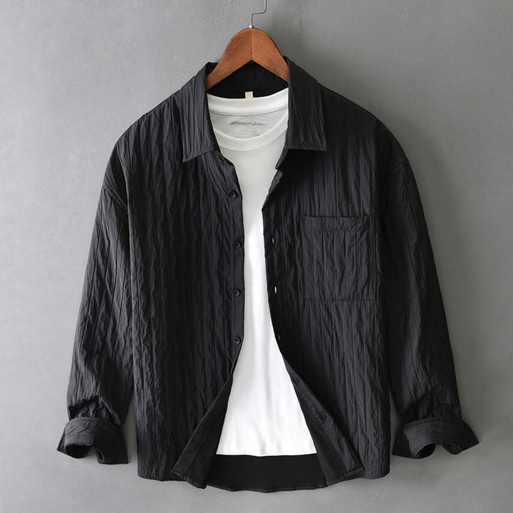 Koszula męska z długim rękawem i kieszenią Buddha Stones w jednolitym kolorze - Czarny - US/UK/AU42， EU52 (3XL) - image 12