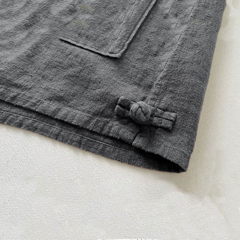 Koszula męska z kieszeniami Buddha Stones Casual Solid Color, lniana, bawełniana, z ramią i kieszeniami - image 3