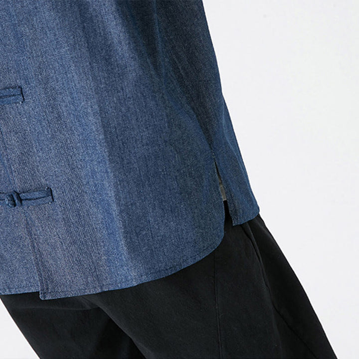 Buddha Stones Bambusowe Liście Wzór Żaba-guzik Tang Suit Bawełniana Męska Kurtka Koszula