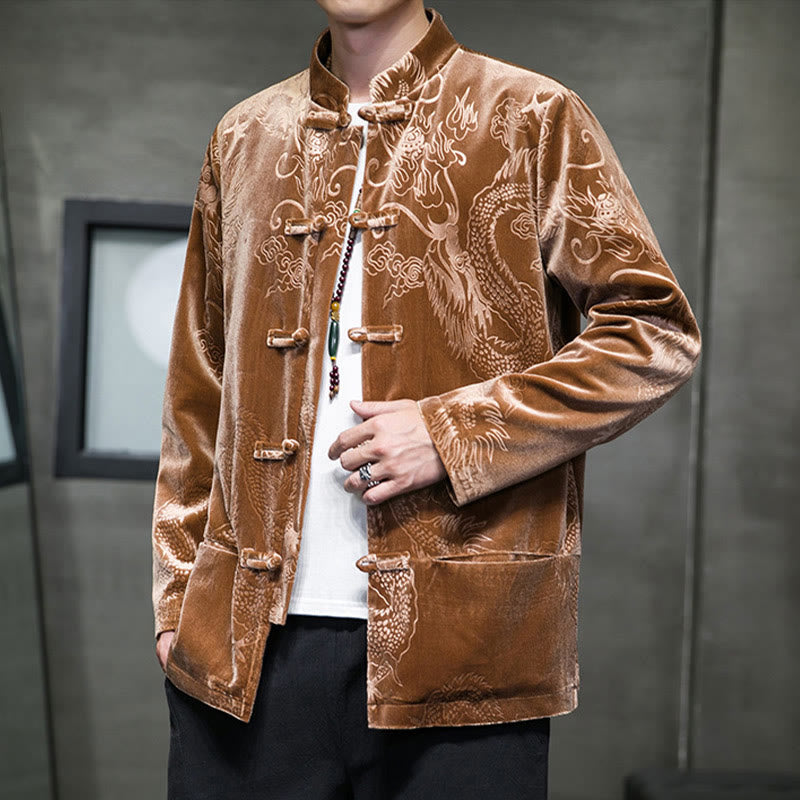 Buddha Stones Męski Żabkowy Garnitur Tang Wzór Smoka Lisvelte Bawełniana Kurtka Koszula Z Kieszeniami - image 4