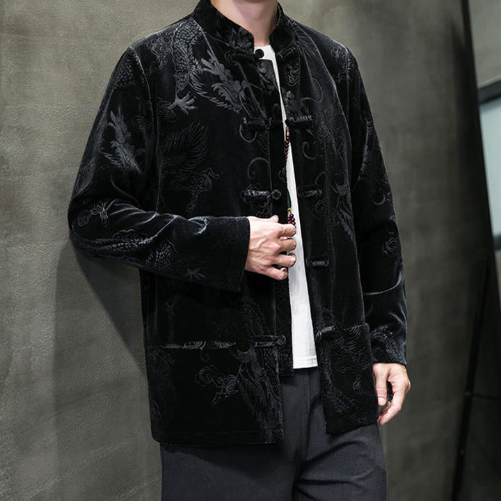 Buddha Stones Męski Żabkowy Garnitur Tang Wzór Smoka Lisvelte Bawełniana Kurtka Koszula Z Kieszeniami - image 11